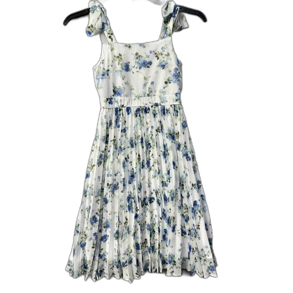 Girls Trixxi Girl‎ White Blue Floral Pleated Sundress Size 7 Easter Dress